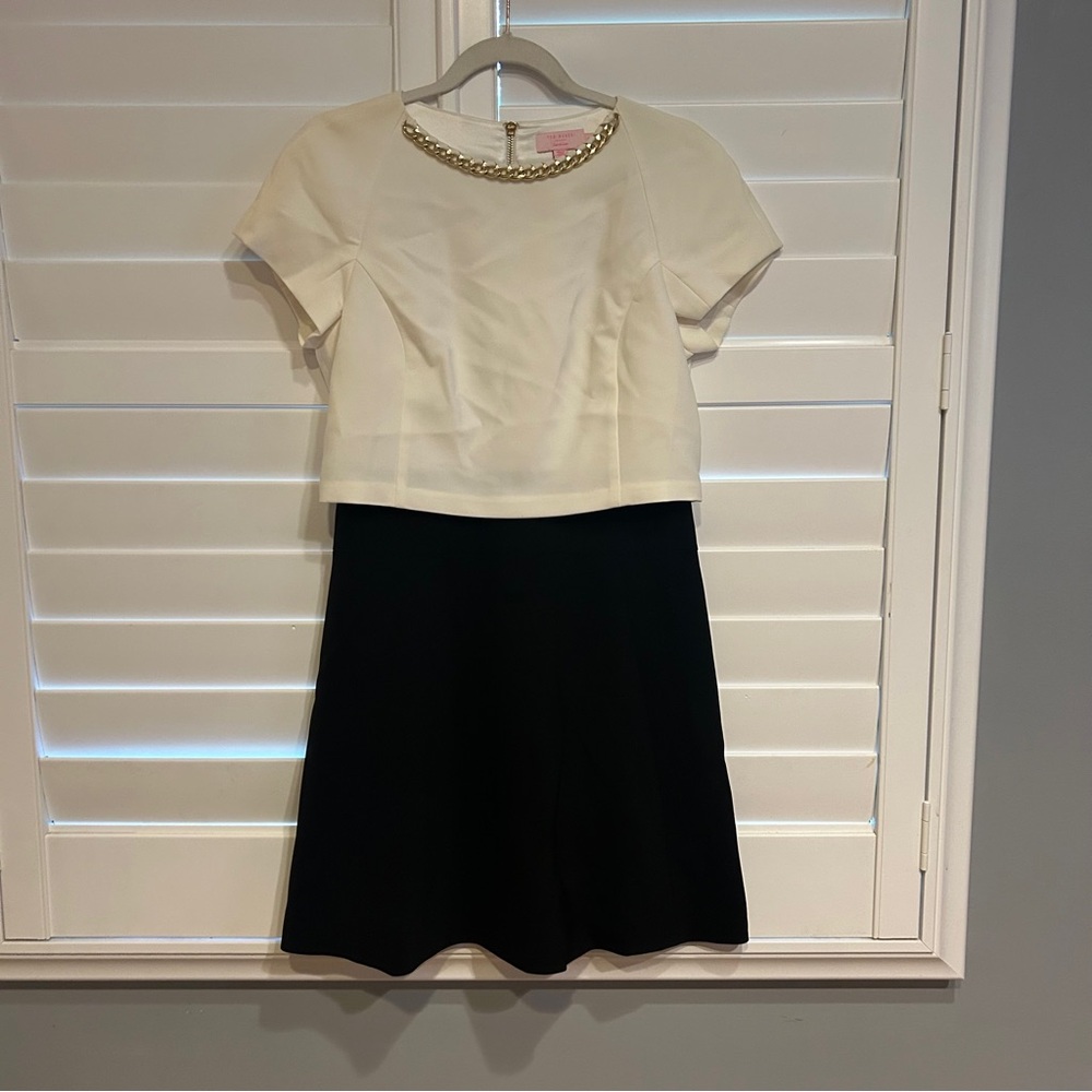 Ted Baker Ailia Black White Contrast Double Layer Dress  Black White Size 2 - Picture 3 of 7